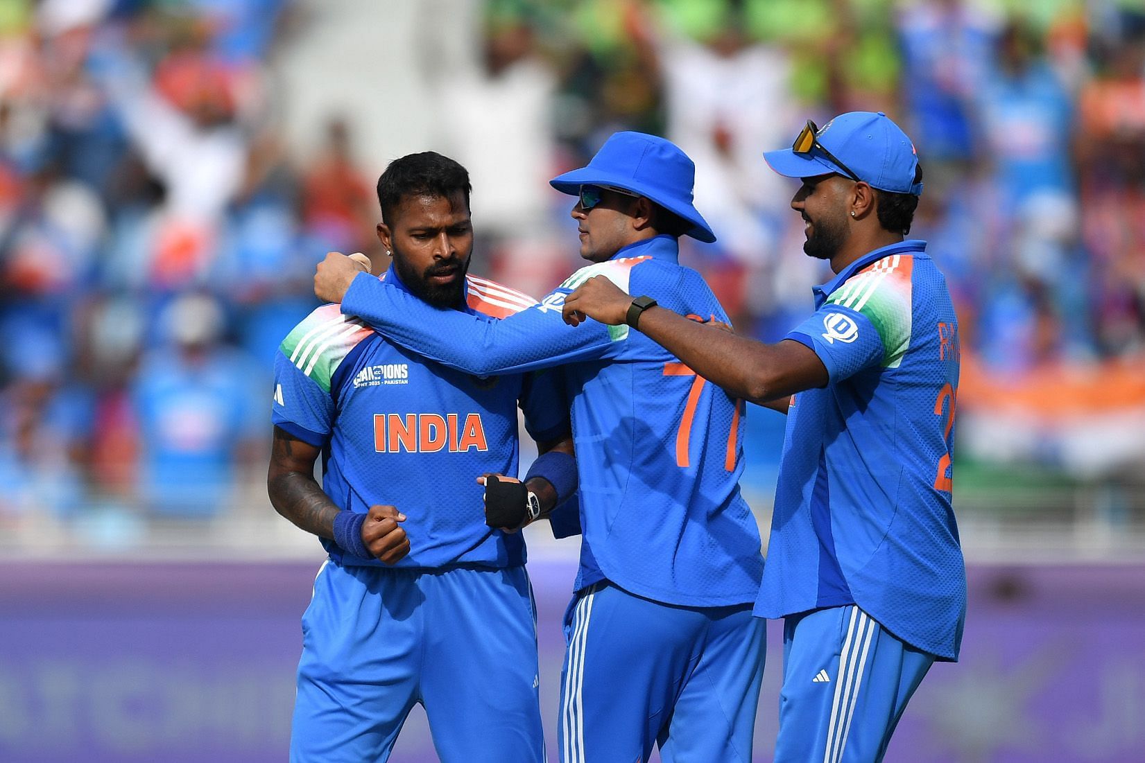 Hardik Pandya celebrates the wicket of Saud Shakeel off his bowling - Source: Getty